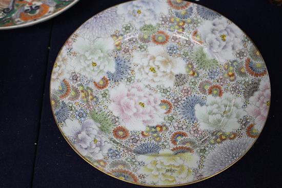A Chinese Kangxi period clobbered bottle vase and a group of Japanese ceramics,